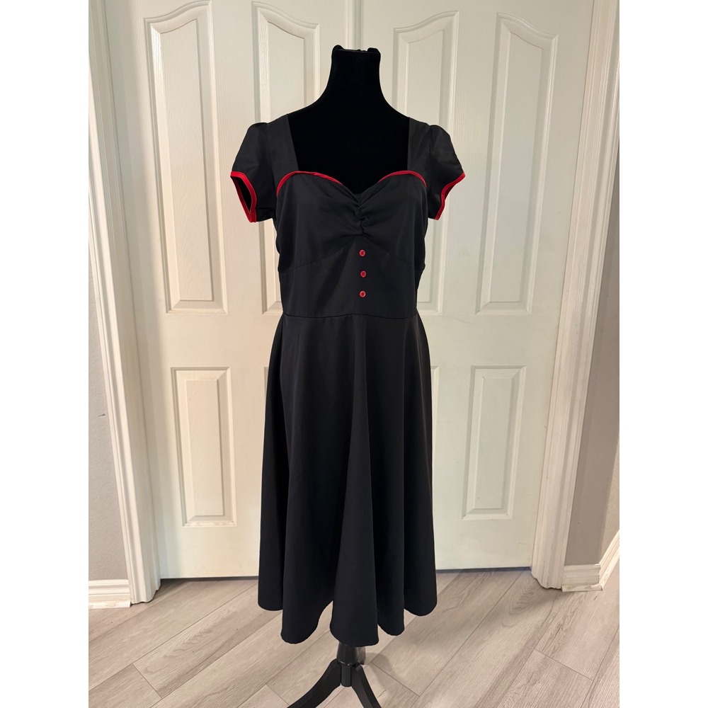 Grace Karin Black Red Trim Rockabilly Swing Dress Vintage Style Pinup Large